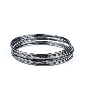 Paparazzi Shimmering Silver Bracelet Set Thanks For GLISTENING Black Bangles